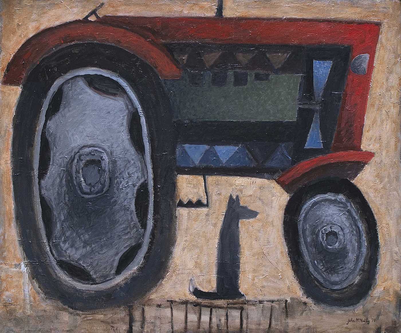 Red tractor with dog by John  McNulty 